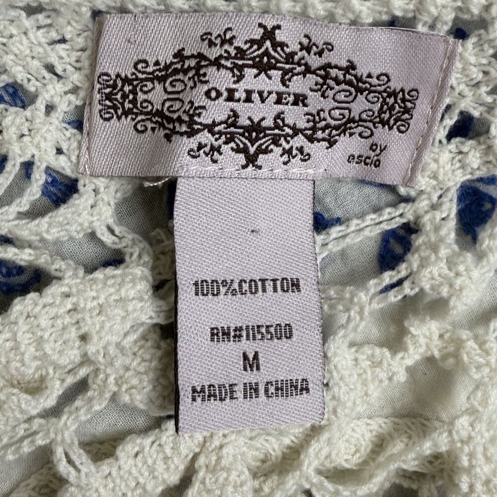 boho peasant embroidered crochet lace cotton blouse medium festival by oliver - Picture 5 of 6